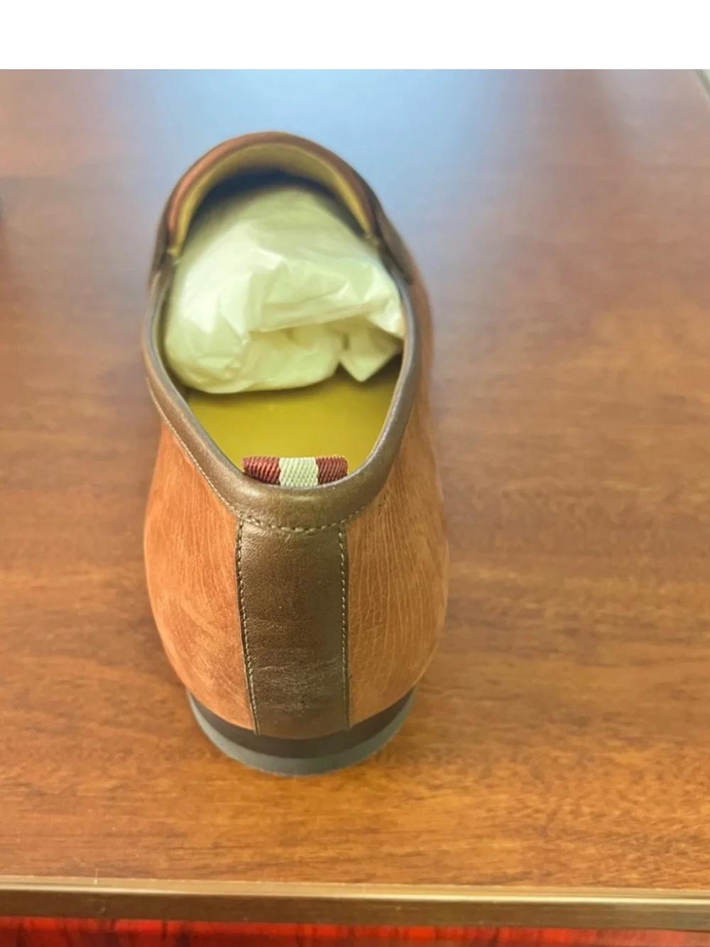Bally Men's Orange Suede Penny Loafers with Brown Strap